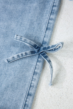 Beau Blue Bow Knot Side Detail Straight Leg Loose Jeans