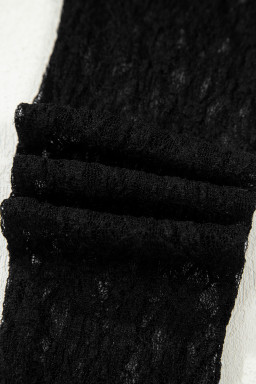 Black Asymmetric Panels Sheer Floral Lace Patchwork Long Sleeve Top