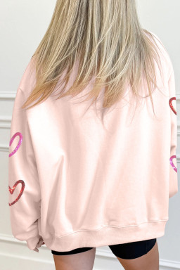 Apricot Pink Sequin Heart Sketch Patched Mock Neck Sweatshirt