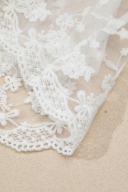 White 2pcs Sheer Floral Lace Ruffle Tiered Patchwork Blouse