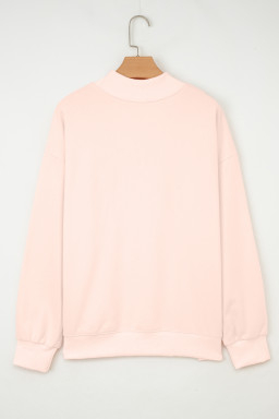 Apricot Pink Sequin Heart Patched Love Cake Mock Neck Sweatshirt