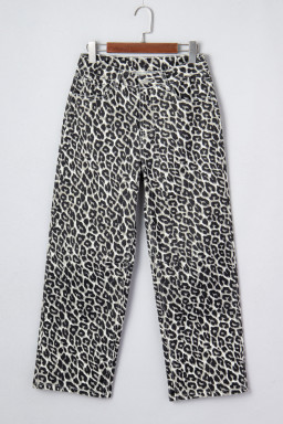 Black Leopard Print Barrel Jeans