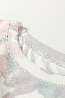 Green Plus Size Camouflage Print Drop Shoulder Loose Pullover Top