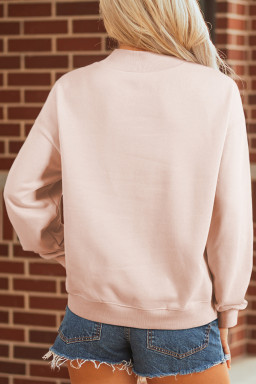 Apricot Pink Sequin Love Heart Patched Mock Neck Sweatshirt