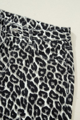 Black Leopard Print Barrel Jeans