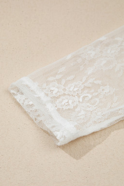 White 2pcs Sheer Floral Lace Ruffle Tiered Patchwork Blouse