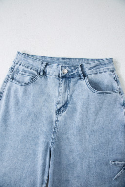 Beau Blue Bow Knot Side Detail Straight Leg Loose Jeans