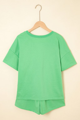 Mint Green Sequin Mardi Gras Mask V Neck Tee Drawstring Shorts 2pcs Outfit