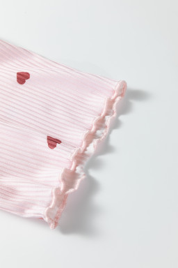 Light Pink Valentine Heart Shape Print Ribbed Knit Short Lounge Set
