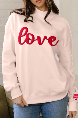 Apricot Pink Valentines Day Love LUCIE MAX Puffy Letter Print Mock Neck Sweatshirt