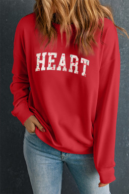 Red HEART Embroidered Patched Graphic Valentine Sweatshirt