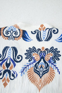 Sky Blue Plus Size Boho Print Split Neck Long Sleeve Mini Dress