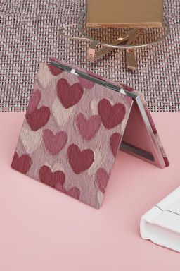 Light Pink Heart Printed Double-Sided Folding Portable Square Mini Mirror