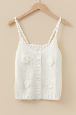 White 3D Flower Spaghetti Straps Sweater Vest