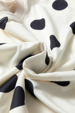 Beige Polka Dot Print Drop Shoulder Pullover Drawstring Jogger Pant Set