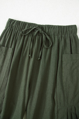 Jungle Green Drawstring Elastic Waist Patch Pocket Barrel Leg Casual Pants