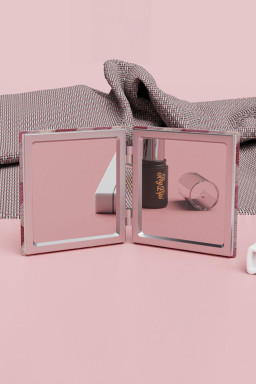 Light Pink Heart Printed Double-Sided Folding Portable Square Mini Mirror