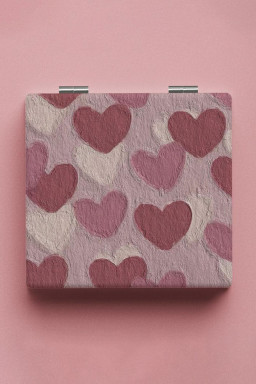 Light Pink Heart Printed Double-Sided Folding Portable Square Mini Mirror