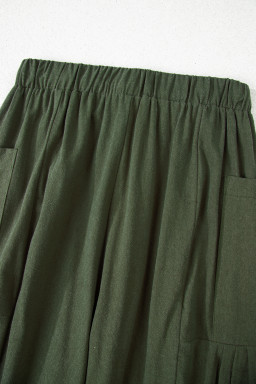 Jungle Green Drawstring Elastic Waist Patch Pocket Barrel Leg Casual Pants