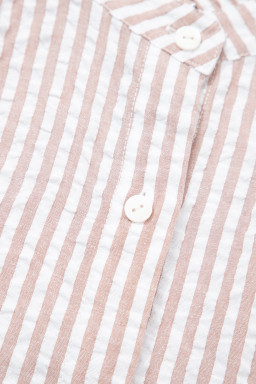 Khaki Stripe Frilled Collar Half Sleeve Shirt Maxi Dress