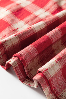 Red Plaid Print Smocked Puff Sleeve Mini Dress