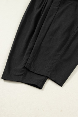 Black Drawstring Elastic Waist Patch Pocket Barrel Leg Casual Pants