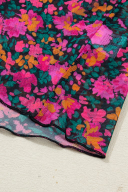 Rose Plus Size Vintage Floral Print Mesh Long Sleeve Top