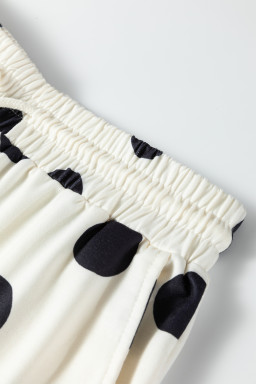 Beige Polka Dot Print Drop Shoulder Pullover Drawstring Jogger Pant Set