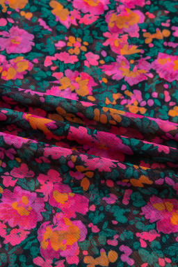 Rose Plus Size Vintage Floral Print Mesh Long Sleeve Top