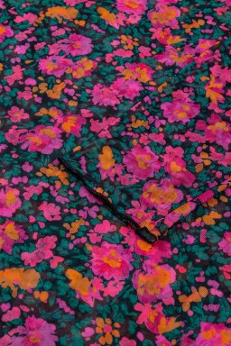 Rose Plus Size Vintage Floral Print Mesh Long Sleeve Top