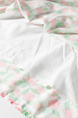 Green Contrast Neckline Ricrac Trim Floral Short Puff Sleeve Dress