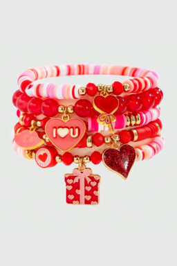 Fiery Red 5pcs I Love U Valentines Day Sweet Bracelet Set