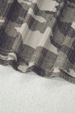 Green Camouflage Print Ribbed Knit Round Neck Tank Top