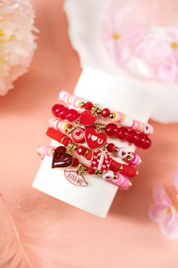 Fiery Red 5pcs I Love U Valentines Day Sweet Bracelet Set