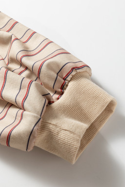 Parchment Striped Raglan Sleeve Notched Neck Raw Edge Plus Size Jumper