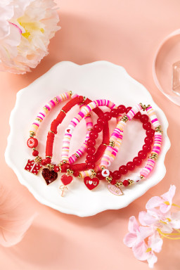 Fiery Red 5pcs I Love U Valentines Day Sweet Bracelet Set