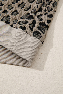 Beige Zip up Collared Leopard Cap Sleeve Top