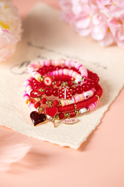 Fiery Red 5pcs I Love U Valentines Day Sweet Bracelet Set
