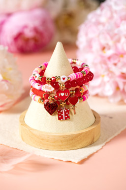 Fiery Red 5pcs I Love U Valentines Day Sweet Bracelet Set