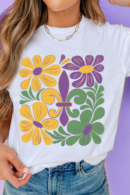 White Mardi Gras Flower Fleur de Lis Graphic Tee