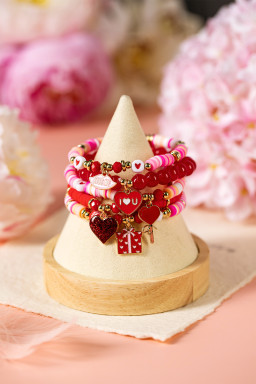 Fiery Red 5pcs I Love U Valentines Day Sweet Bracelet Set