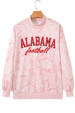 Pink Tie Dye ALABAMA football Embroidered Graphic Mock Neck Sweatshirt
