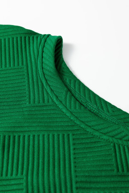 Dark Green Textured Short Sleeve Top and Shorts Set