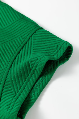 Dark Green Textured Short Sleeve Top and Shorts Set