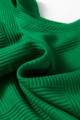 Dark Green Textured Short Sleeve Top and Shorts Set