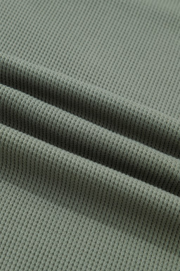 Sage Green Solid Color Waffle Ribbed Lace Patchwork Long Sleeve Top