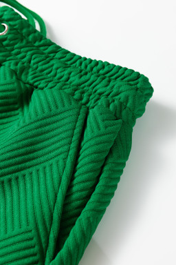 Dark Green Textured Short Sleeve Top and Shorts Set