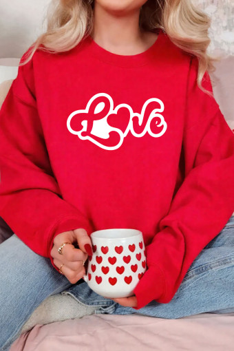 Red Love Letter Printed Casual Sweatshirt