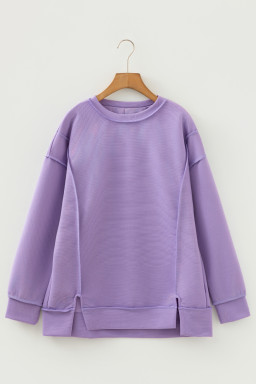 Lavendula Horizontal Ribbed Exposed Seam Detail Drop Shoulder Baggy Pullover