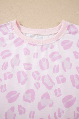 Pink Leopard Two Piece Top and Pants Set